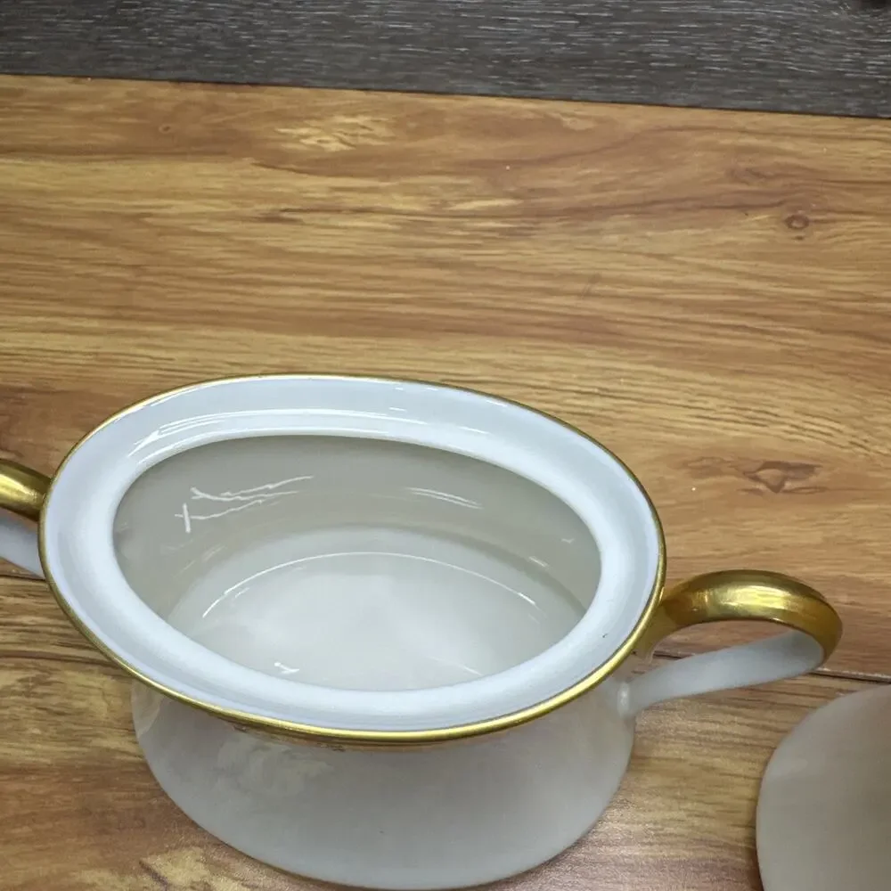 Lenox Aristocrat Gold Encrusted Sugar Bowl & Creamer Set